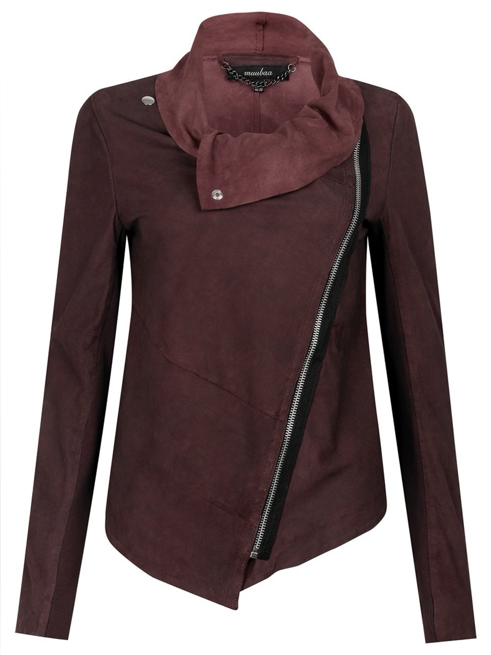 Muubaa Burgundy Suede Asymmetrical Zip Leather Jacket
